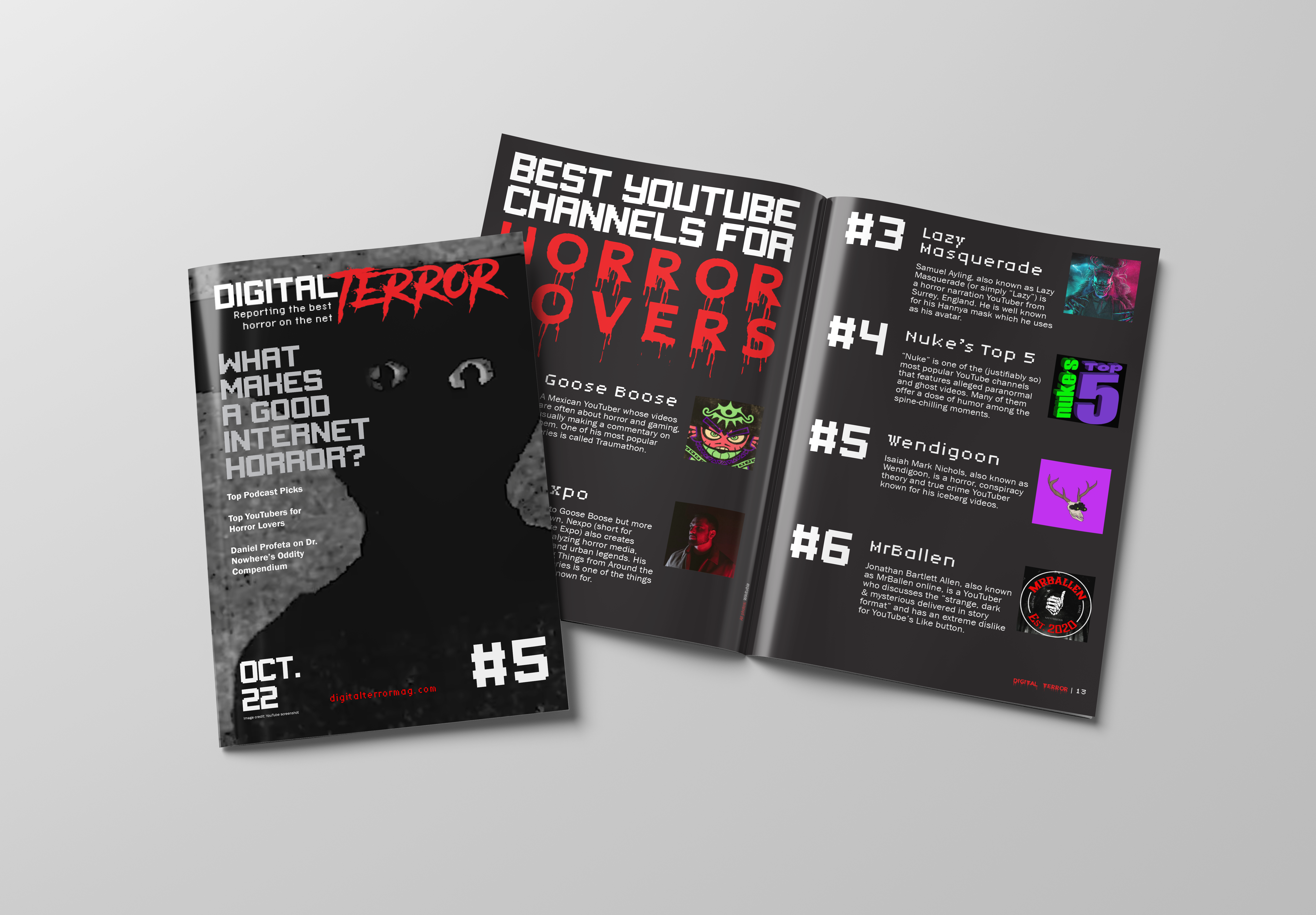 A mockup of a magazine about internet horror